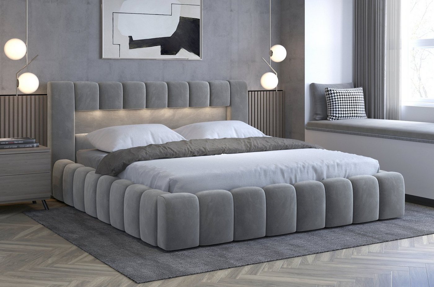 yourhouse24 Polsterbett Lamica Bett Metalrahmen Doppelbett Bettgestell Lattenrost mit LED von yourhouse24