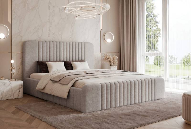 yourhouse24 Polsterbett Paros VII Doppelbett mit Bettkasten (Bettgestell mit Lattenrost), Bouclé,Velvet-Stoffbezug, Gepolstertes Kopfteil von yourhouse24