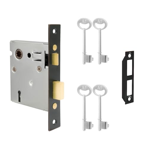 Einsteckschloss-Set für Innentür, Vintage-Stil, Ersatz-Set, Hardware, Umkehrriegel, Skelettschlüssel (schwarz) von youthua
