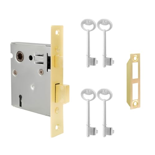 Einsteckschloss-Set für Innentür, Vintage-Stil, Ersatzset, Hardware, wendbarer Riegel, Skelettschlüssel (Gold) von youthua