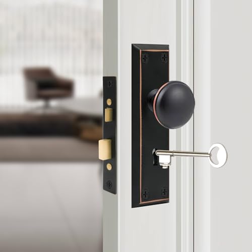 Einsteckschloss Set für Innentür, Vintage Türgriff mit Cut-Out-Schlüssel und Schloss, Kristallglastürgriff Ersatz (Metallkugel, Schwarz) von youthua