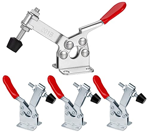 YOUTU® Kniehebelspanner Schnellspanner, Horizontal Toggle Clamp Haltekraft Waagrechtspanner Anti-Rutsch Knebelklemme Handwerkzeuge für Schweißen, GH-201B 90Kg/198Lbs Fassungsvermögen (4 Stück) von youtu