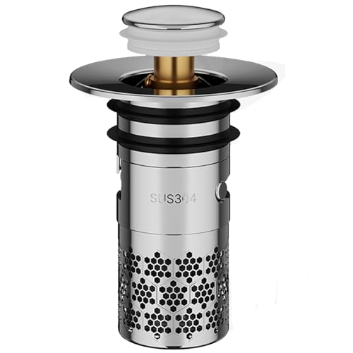 Pop Up Stöpsel Waschbecken Mit Anti Clogging Sieb, Ø 32-42mm Universal Abflusssieb Waschbecken Stöpsel Verschluss Ablaufgarnitur,für Aufsatzwaschbecken badewannenstöpsel. (Reiner Kupfer+304 Edelstahl) von youtu