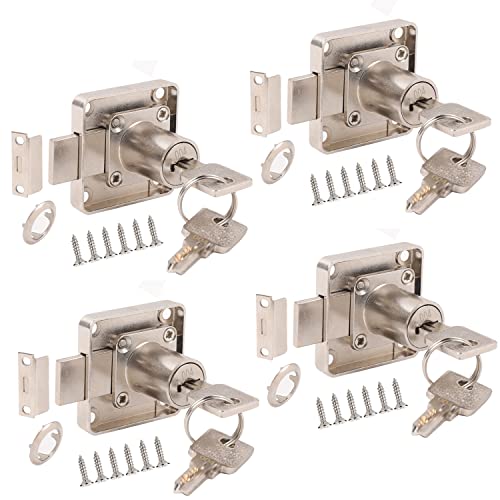 YOUTU® Möbelschloß Zylinder-Möbelschloss 22mm Schrankschloss Schloß Schrank Set, Schlosskörper Aus Druckguss-Edelstahl, Hlüssel aus reinem Kupfer. (4 Stück Unterschiedliche Schlüssel) von youtu