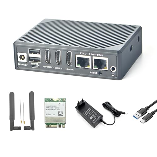 youyeetoo FriendlyElec NanoPC-T6-LTS Mini-Computer-Router, Dual 2.5G Ethernet, RK3588-8/16GB RAM, PCIe 3.0, OpenWrt, Open Source Smart IoT Gateway, für NAS/Reiserouter (16GB+64GB,WLAN-Kit) von youyeetoo