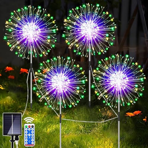 yowin Solarlampen für Außen 4x120 LED Solarleuchten Pusteblume mit Fernbedienung, 8 Modi Feuerwerk Gartenbeleuchtung Winterfest Gartenlichter Solarstecker für Balkon Weg Terrasse Deko - Mehrfarbig von yowin