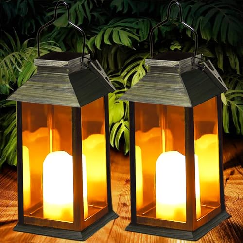 Yowin Solarlaterne für Außen 2 Stück Solarlampen Garten mit Flammeneffekte Kerze, Hängend Solar Laternen Wasserdicht Solar Tischlampe Outdoor, Solarleuchten für Terrasse Balkon Pavillon Deko - Bronze von yowin