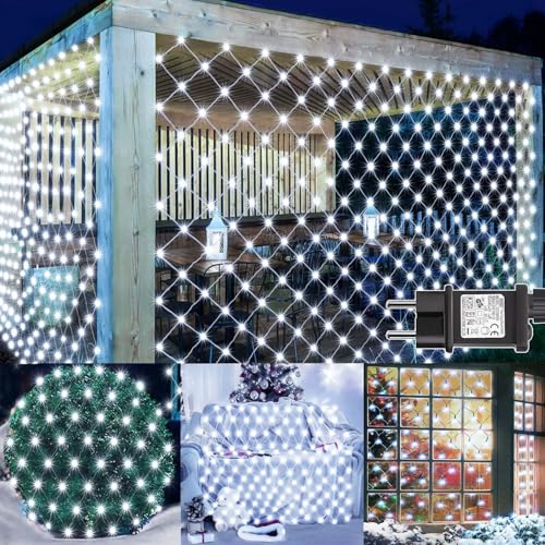 yowin 2 Stück Lichternetz Außen 3x2m 200 LED Lichterkette Netz mit Stecker, Timer, 8 Modi Lichtervorhang Wetterfest Sternenhimmel Lichterkette für Büsche Garten Balkon Baum Innen Zimmer Deko - Weiß von yowin