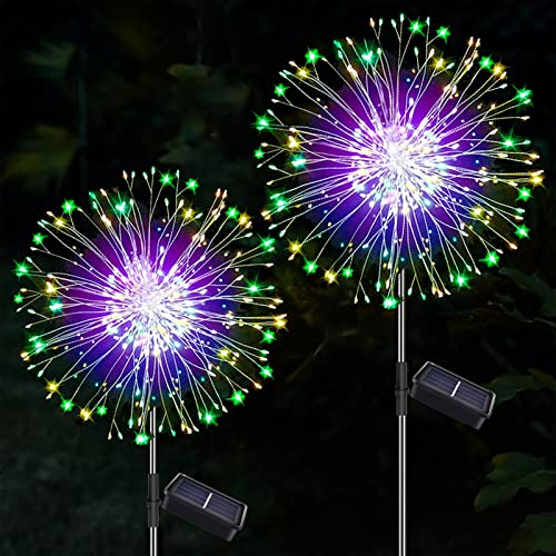 yowin Gartendeko Solarleuchten für Außen, 2 Stück 150 LED Solarlichter Pusteblume, 8 Modi Solarstecker Gartenbeleuchtung Wetterfest Solarlampen Feuerwerk für Garten Balkon Terrasse Deko - Mehrfarbig von yowin