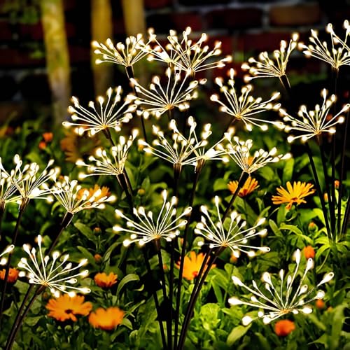yowin Gartendeko Solarleuchten für Außen 2 Stück LED Solarlichter Pusteblume, 8 Modi Solarstecker Gartenbeleuchtung Wetterfest Solarlampen Feuerwerk für Garten Balkon Terrasse Deko - Warmweiß von yowin