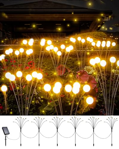 yowin Solarlampen für Außen Garten 6 Stück 48 LED Glühwürmchen Solarleuchten mit Fernbedienung, 8 Modi Gartenbeleuchtung Solar Glühwürmchen Wasserdicht Firefly Gartenlichter Für Terrasse Balkon Decor von yowin