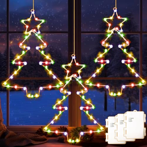 yowin Weihnachtsdeko Fenster 3 Stück 45 LED Weihnachtsbeleuchtung Batterie mit Timer, Fensterdeko Weihnachten Beleuchtet Wasserdicht Fensterlicht Weihnachtsbaum für Aussen Innen Deko - Mehrfarbig yowin Weihnachtsdeko Fenster 3 Stück 45 LED Weihnachtsbeleuchtung Batterie mit Timer, Fensterdeko Weihnachten Beleuchtet Wasserdicht Fensterlicht Weihnachtsbaum für Aussen Innen Deko - Mehrfarbig von yowin