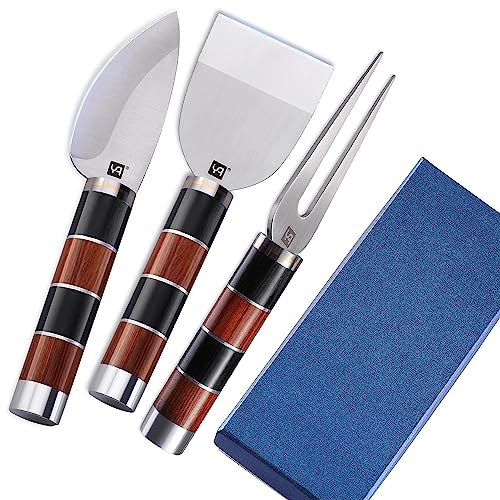 yq 3 Stück Käsemesser-Set mit buntes Holzgriff,Käseschneider-Käsehobel Käsecutterfür Charcuterie-Bretter,Cheese Cutter Slicer Cheese Knife Set for Charcuterie Boards Accessories Geschenkbox von yq