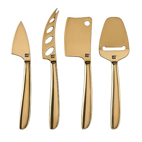 yq Gorgeous 4-Pieces Stainless Steel Mirror Plated Cheese Knife Set für Charcuterie Boards Zubehör, Käsehobel Käseschneider Käsescheibe Parmesan Käsemesser, Geschenkbox(gold) von yq