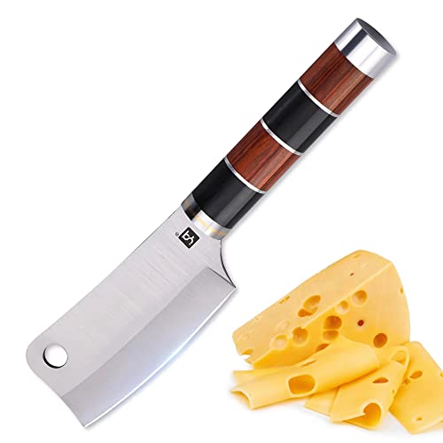 yq Profi-Käsemesser mit Bunter Holzgriff,Cheese Cleaver Knife Scharf Käseschneider aus Edelstahl,Käsebeil für Hartkäse,Ideal für Käseplatten Charcuterie Boards Accessories von yq