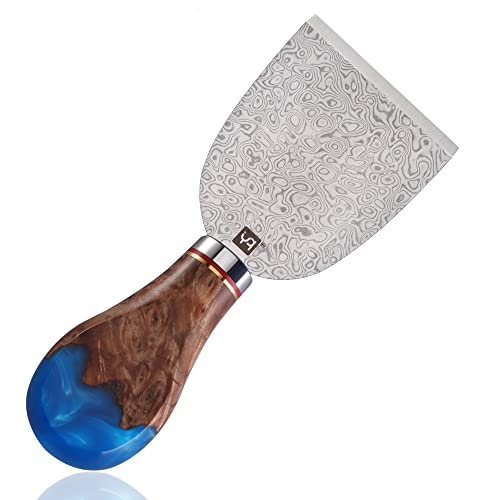 yq Upgrade Damaszener Stahl Käsemesser,Chisel Cheese Knife Meißel Käsemesser Weichkäse Schaufel Käseschneider, Harz und Schatten Holzgriff, Geschenk-Box(blau Schaufelmesser) von yq