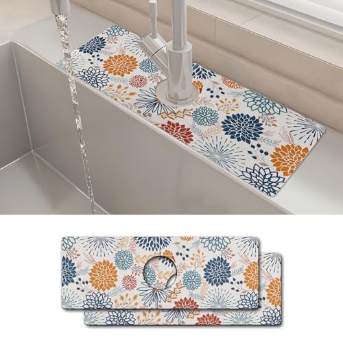 2 Stück 38,1 x 14 cm Küchenspüle, Spritzschutz, Wasserhahnmatte, Mandala, super saugfähig, schnell trocknend, Wasserhahnschutz und Abtropfmatte, Spülbecken-Spritzschutz hinter dem Wasserhahn für Küche von yrhsnclsdg