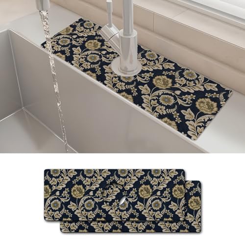 Spritzschutz für Küchenspüle, 38,1 x 14 cm, Blumenmuster, super saugfähig, schnell trocknend, Wasserhahnschutz und Abtropfmatte, Spritzschutz hinter dem Wasserhahn für Küche, Badezimmer, 2 Stück von yrhsnclsdg