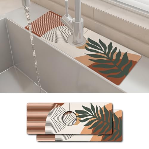 Spritzschutz für Küchenspüle, 38,1 x 14 cm, Boho, super saugfähig, schnell trocknend, Wasserhahnschutz und Abtropfmatte, Spritzschutz hinter dem Wasserhahn für Küche, Badezimmer, 2 Stück von yrhsnclsdg