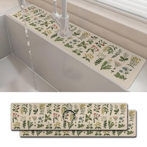 Spritzschutz für Küchenspüle, 61 x 14 cm, Blumenmuster, super saugfähig, schnell trocknend, Wasserhahnschutz und Abtropfmatte, Spritzschutz hinter dem Wasserhahn für Küche, Badezimmer, 2 Stück von yrhsnclsdg
