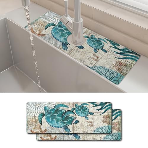Spritzschutz für Küchenspüle, Meeresschildkröten, super saugfähig, schnell trocknend, Wasserhahnschutz und Abtropfmatte, Spritzschutz hinter dem Wasserhahn, für Küche, Badezimmer, 2 Stück von yrhsnclsdg