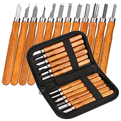 ysister Holz-Schnitzwerkzeug Set, Stechbeitel Set für Holz, 12 teiliges Holz-Schnitzmesser mit EIN Schleifsteine für Holz, Obst, Gemüse, Carving DIY, Skulptur und Wax von ysister