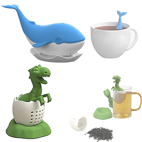 ysister 2-Stück Silikon Teesieb Teeei Tee Sieb Teefilter Set Tee-Ei Infuser Wiederverwendbare Cartoon mit Dinosaurier Delphin Design, Tee-Zubehör, Grün von ysister