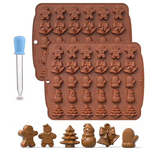 ysister 2 Weihnachten Schokoladenformen Silikon 6 Muster Pralinenform Weihnachten Silikon,Weihnachten Schokolade Form,Non Stick 3D-Schokoladenform Weihnachten Pralinen Gelee Schokolade (Braun) von ysister