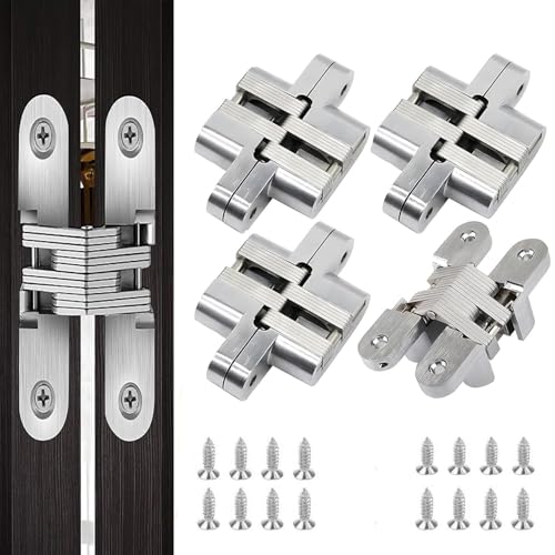 ysister 4 Stück 180°Verstecktes scharnier Möbel-Scharnier Verdeckt Türscharnier Unsichtbar Kleiderschrank Schranktür Möbel Mit Schrauben Versteckte Scharnier aus Zinklegierung für Faltende Klapptisch von ysister