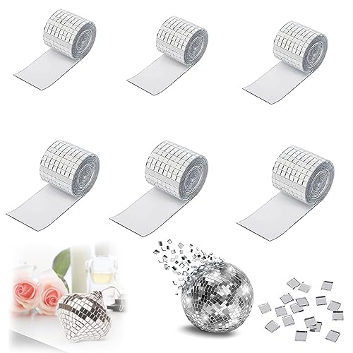 ysister 6400 Stück Mini Spiegel Mosaik Selbstklebend 4 Rollen Spiegelmosaik Aufkleber Mini Spiegelmosaiksteine Silber Mosaikfliesen Aufkleber 5 x 5 mm Glas für KTV, DIY, Bar, Sammelalbum von ysister