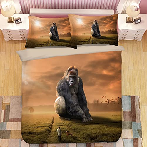 ysldtty Bettbezüge 3D Tier Gorilla Print Bettwäsche Set Kissenbezüge 3 Stück Tröster Bettwäsche Bettwäsche B-0242E 135CM x 200CM with 2 Pice Pillowcase 50CM x 75CM von ysldtty