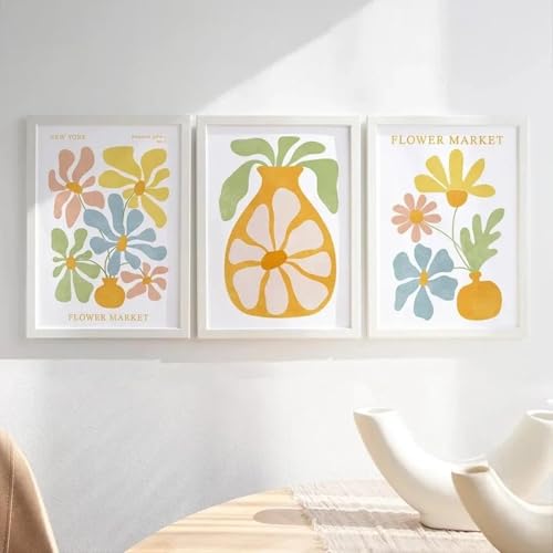 ytonghao Florence New York Flower Market Wandkunst Poster Nordische abstrakte Bilder für Wohnzimmer Dekor Leinwandgemälde Drucke 15,7" x 23,6" (40x60cm) x3 Kein Rahmen von ytonghao