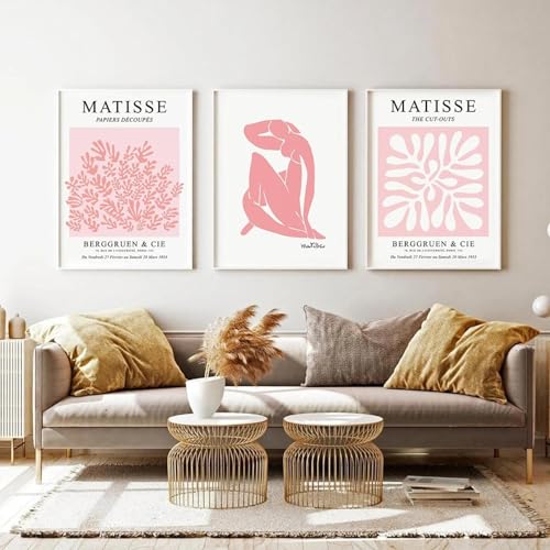ytonghao Henri Matisse Wandkunst, Poster und Drucke, errötendes Lachsrosa, Leinwandgemälde, abstrakte Linienbilder, modernes Zimmerdekor, 50 x 70 cm, 3 Stück, ohne Rahmen von ytonghao