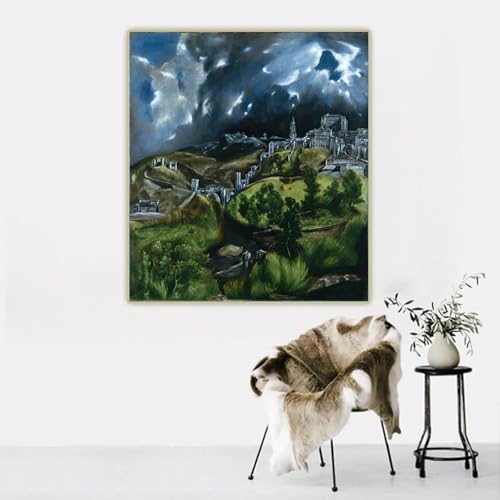 ytonghao Kunstdruck auf Leinwand, El Greco „Ansicht von Toledo“, klassisches Ölgemälde auf Leinwand, Kunstwerk, Bild, Wandhintergrund, Heimdekoration, 30 x 45 cm, rahmenlos von ytonghao