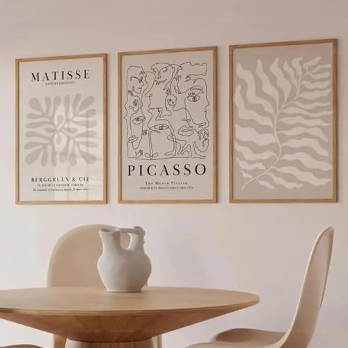ytonghao Mid-Century Neutral Beige Gallery Matisse Picasso Wandkunst Leinwandgemälde Poster für Wohnzimmer Heimdekoration 19,6" x 27,5" (50x70cm) x3 Kein Rahmen von ytonghao