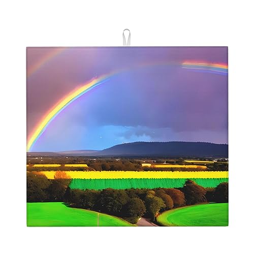 Abend Regenbogen Abtropfmatte für Küche Wasserabsorbierend, schnell trocknend, rutschfest, geeignet für Geschirr, einfach zu lagern und zu reinigen. von yuangjhop