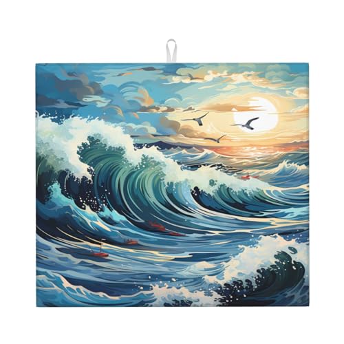 Wave Segelboot Möwe Trockenmatte für Küche Wasserabsorbierend, schnell trocknend, rutschfest, geeignet für Geschirr, einfach zu lagern und zu reinigen von yuangjhop
