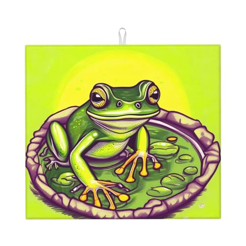 YUANGJHOP Abtropfmatte Frosch im Teich für Küche, hitzebeständige Abtropfmatte mit rutschfester, versteckter Küche, super saugfähige Abflussmatte, leicht zu reinigende Abtropfmatte. von yuangjhop