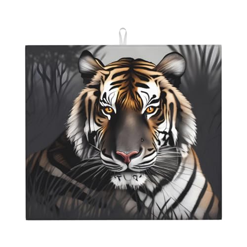 YUANGJHOP Tiger at Rest Abtropfmatte für Küche, hitzebeständige Abflussmatte mit rutschfester, versteckter Küche, super saugfähige Abflussmatte, leicht zu reinigende Abtropfmatte. von yuangjhop
