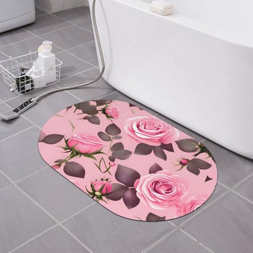 yuangjhop Hübsche rosa Rosen, Kieselalgen-Bodenmatte, Badezimmer, rutschfest, saugfähig, schnell trocknend, desodorierend, Badezimmer-Fußmatte, super dick, weich von yuangjhop