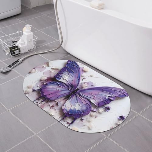 yuangjhop Lila Ölgemälde Schmetterling Kieselalgen Schlamm Bodenmatte Badezimmer rutschfeste saugfähige Matte schnell trocknend desodorierend Badezimmer Fußmatte super dick weich Matte von yuangjhop