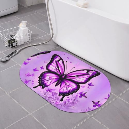 yuangjhop Lila Schmetterling Kieselalgen-Bodenmatte Badezimmer rutschfeste saugfähige Matte schnell trocknend desodorierend Badezimmer Fußmatte super dick weich Matte von yuangjhop