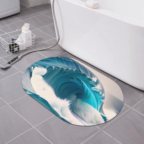yuangjhop Rutschfeste und saugfähige Matte mit Cartoon-Motiv, Motiv: Meereswelle, Kieselalgen, für Badezimmer, rutschfest, saugfähig, schnell trocknend, desodorierend, super dick, weich von yuangjhop