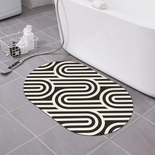 yuangjhop Schwarze geschwungene Textur, Kieselalgen-Bodenmatte, Badezimmer, rutschfest, saugfähig, schnell trocknend, desodorierend, Badezimmer-Fußmatte, super dick, weich yuangjhop Schwarze geschwungene Textur, Kieselalgen-Bodenmatte, Badezimmer, rutschfest, saugfähig, schnell trocknend, desodorierend, Badezimmer-Fußmatte, super dick, weich von yuangjhop
