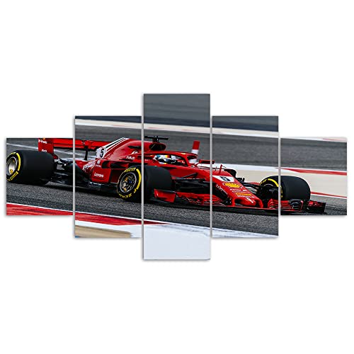yuanjun 3D Leinwanddrucke,Modulare Wandkunst Wandaufkleber,5 Teiliges Wandbild,Größe 150 X 80 cm Leinwandbild, Wandbilder XXL F1 Ferr Sebastian Vettel Racing von yuanjun