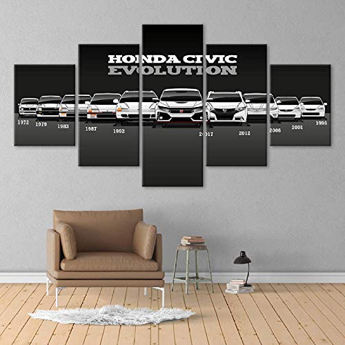 yuanjun 3D Leinwanddrucke,Modulare Wandkunst Wandaufkleber,5 Teiliges Wandbild,Größe 150 X 80 cm Leinwandbild, Wandbilder XXL Retro Honda Civic Autolackierung von yuanjun