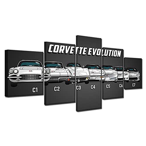 yuanjun 3D Leinwanddrucke,Modulare Wandkunst Wandaufkleber,5 Teiliges Wandbild,Mit Rahmen,Größe 150 X 80 cm Leinwandbild, Wandbilder XXL Corvette Auto Poster von yuanjun