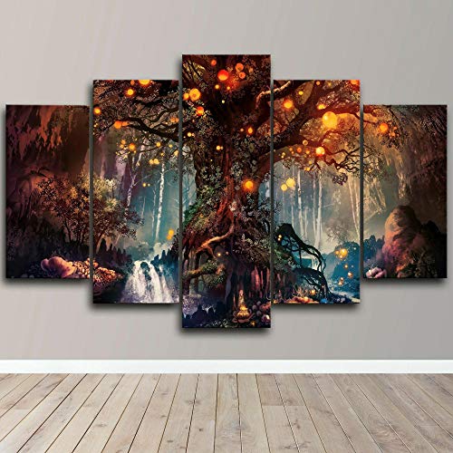yuanjun 3D Leinwanddrucke,Modulare Wandkunst Wandaufkleber,5 Teiliges Wandbild,Mit Rahmen,Größe 150 X 80 cm Leinwandbild, Wandbilder XXL Magic Forest Fantasy 5 von yuanjun