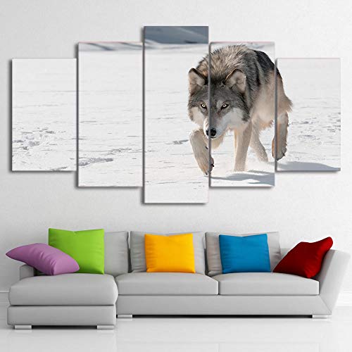 yuanjun Puzzle 5 TLG Kunstdruck Modern Wandbilder Design Tapete Bilder Drucke Leinwand Wandkunst Wohnkultur Gem?Lde Poster Mehrteilig XXL Tiere Wolf von yuanjun