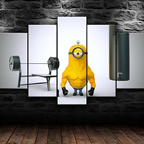 yuanjun Puzzle 5 TLG Kunstdruck Modern Wandbilder Design Tapete Eingerahmt Bilder Drucke Leinwand Wandkunst Wohnkultur Gem?Lde Poster Mehrteilig XXL Kleine Gelbe Leute Fitness Bodybuilding von yuanjun